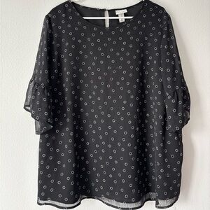 Ava & Viv Black Blouse with White Dots